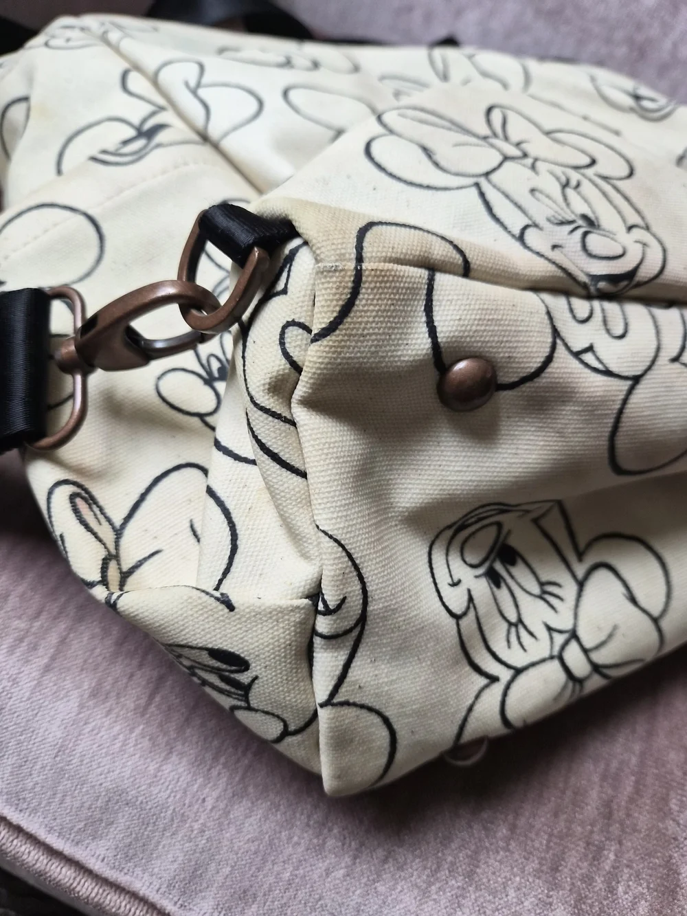 Petunia Pickle Bottom Disney Mickey Canvas Messenger Bag - Cream & Black